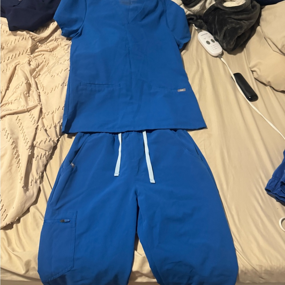 Figs Royal Blue Scrub set Xs top small bottom